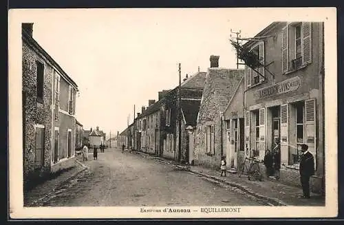 AK Équillemont, Vue de la rue principale avec le café et les habitants