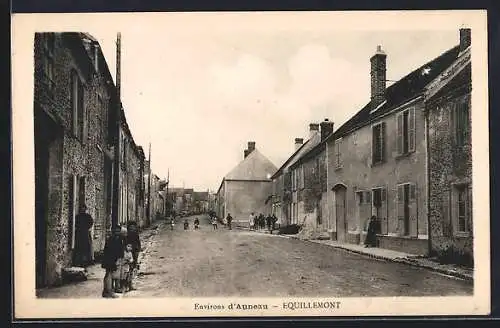 AK Equillemont, Rue principale avec habitants et enfants jouant