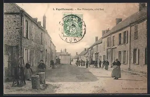 AK Equillemont, Rue Principale, côté Sud avec habitants en promenade