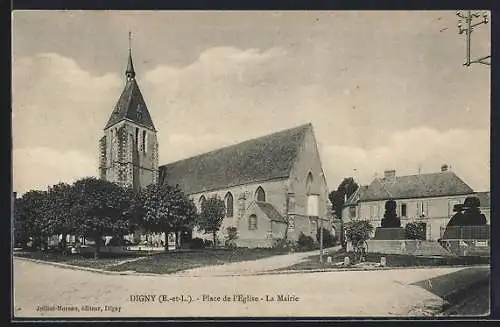 AK Digny, Place de l`Église, La Mairie