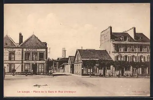 AK La Loupe, Place de la Gare et Rue d`Alencon