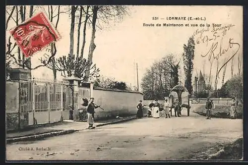 AK Lormaye, Route de Maintenon et vue de la Tour