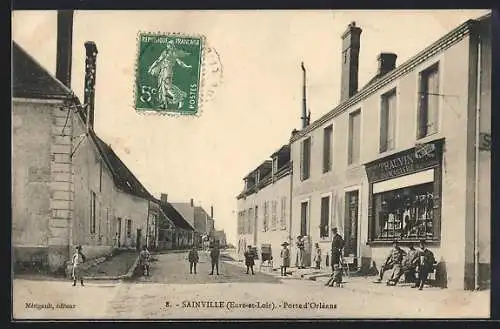 AK Sainville, Porte d`Orléans avec scène de rue animée