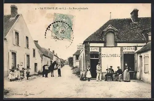 AK La Puisaye, La Rue principale avec café et épicerie Coulombeau