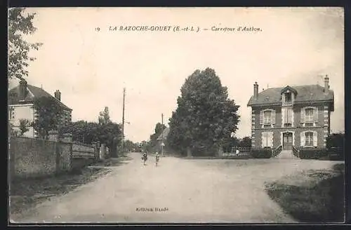 AK La Bazoche-Gouet, Carrefour d`Aulhon avec maisons et arbres