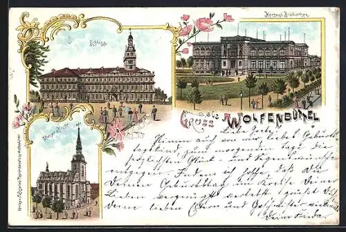 Lithographie Wolfenbüttel, Schloss, Herzogl. Bibliothek, Haupt-Kirche