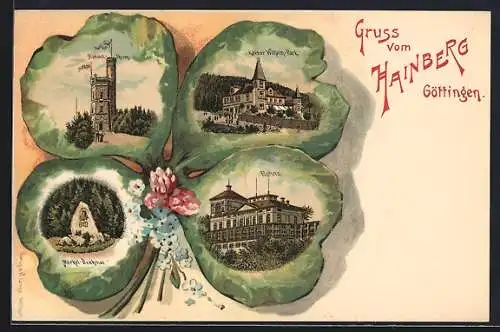 Passepartout-Lithographie Göttingen, Hainberg, Bismarckturm, Merkel-Denkmal, Kleeblatt