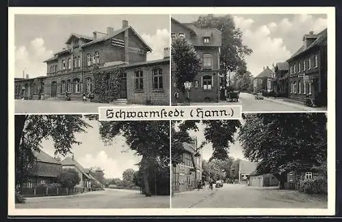 AK Schwarmstedt, Blick zum Bahnhof, Strassenpartie, Fachwerkhäuser