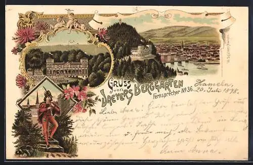 Lithographie Hameln, Gasthaus Dreyers Berggarten, Rattenfänger