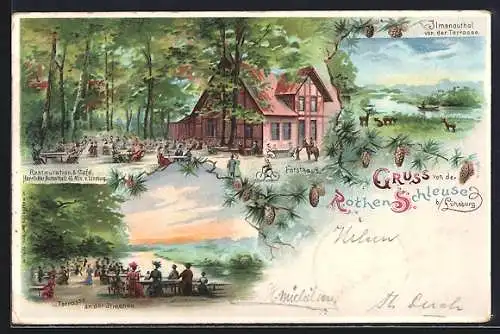 Lithographie Lüneburg, Restaurant, Gasthaus & Cafe Forsthaus an der Rothen Schleuse