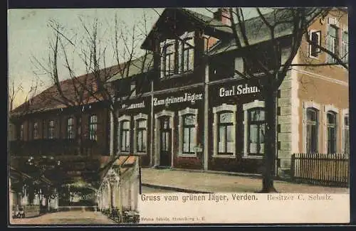 AK Verden, Gasthaus zum Grünen Jäger, Bes. Carl Schulz