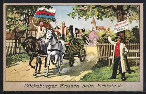 Künstler-AK Bückeburg, Bückeburger Bauern beim Erntefest, Reklame für Dr. Mellinghoff`s Likör- und Limonaden-Essenzen