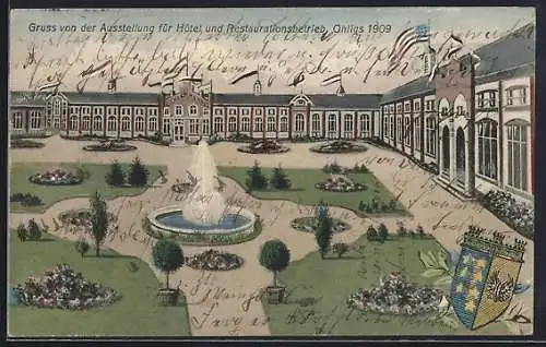 AK Ohligs, Ausstellung für Hotel und Restaurationsbetrieb 1909, Gartenanlagen