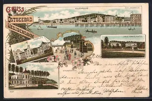 Lithographie Heiligendamm, Strandpartie, Cottage, Burgplatz