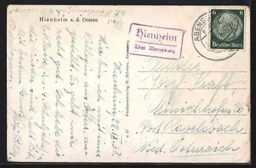 AK Hienheim a. d. Donau, Pfarrhof, Geschäft Martin Huber und Pfarrkirche