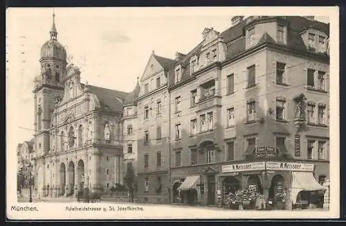 AK München, Adelheinstrasse und St. Josefkirche