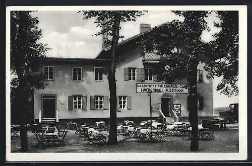 AK München-Schwabing, Gaststätte Milchhäusl Cafe Hackerbräu-Ausschank, Englischer Garten