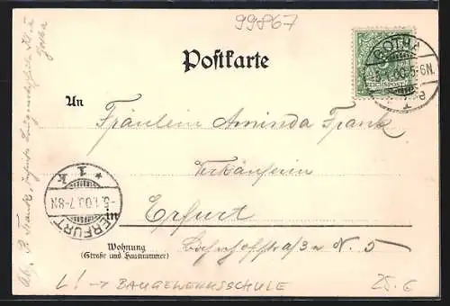 Lithographie Gotha, Baugewerksschule und Residenzschloss