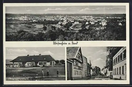 AK Weisenheim a. Sand, Panorama, Obstgrossmarkthalle und Bahnhofstrasse