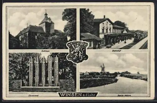 AK Winsen a. d. Luhe, Schloss, Ehrenmal und Bahnhof