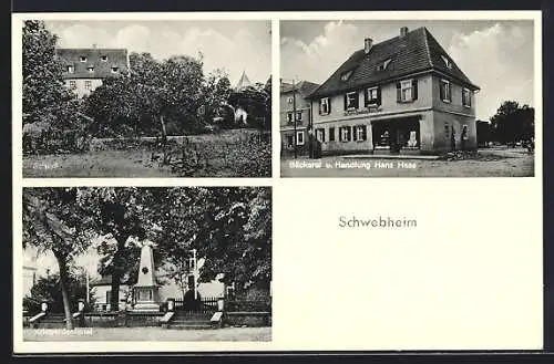 AK Schwebheim / Schweinfurt, Handlung Hans Haas, Schloss und Kriegerdenkmal