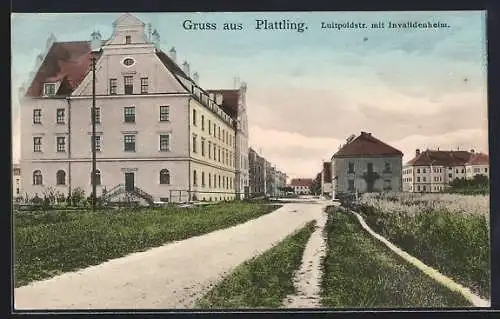 AK Plattling, Luitpoldstrasse mit Invalidenheim