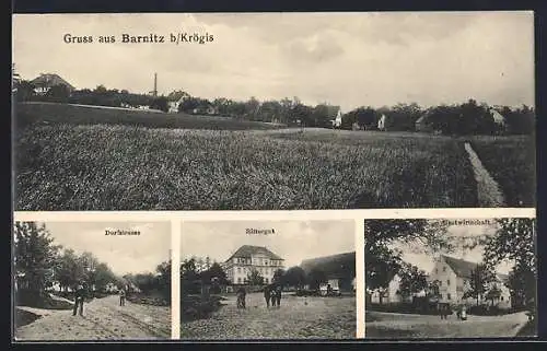 AK Barnitz b. Krögis, Gasthaus, Dorfstrasse, Rittergut und Totalansicht