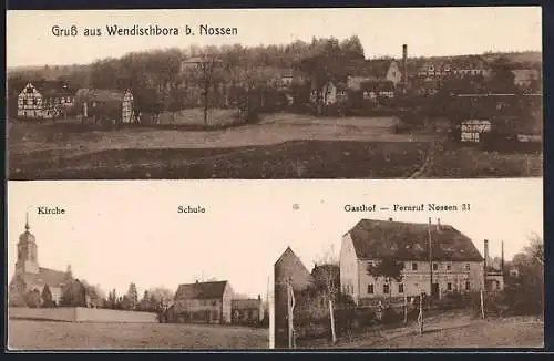 AK Wendischbora, Totalansicht, Kirche, Schule, Gasthaus