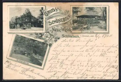 AK Schönebeck b. Bremen, Gasthaus Neue Weide, Schweizer Hütte, Im Kühlen Grunde