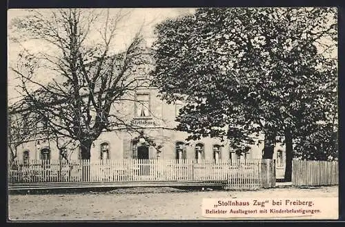 AK Freiberg / Sachsen, Gasthof Stollnhaus Zug mit Strassenpartie