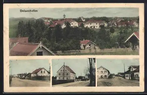 AK Deisenhofen / Oberhaching, Gemischtwarenhandlung, Strassenpartien und Totalansicht