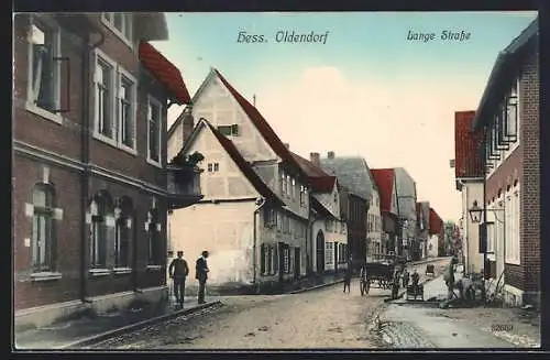 AK Hess. Oldendorf, Lange Strasse mit Gasthaus und Bauarbeitern