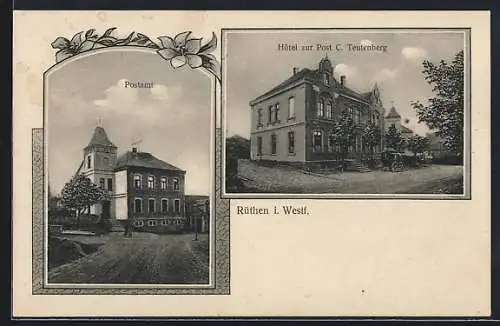 AK Rüthen / Westf., Hotel Zur Post von C. Teutenberg, Postamt