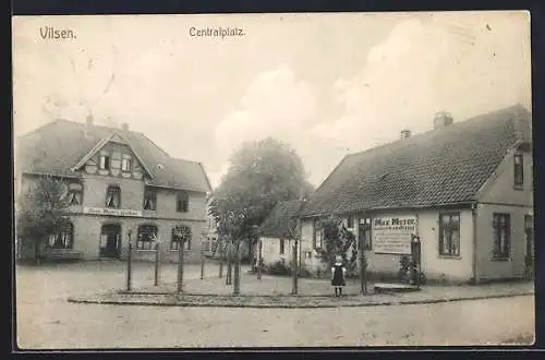 AK Vilsen, Meyer`s Gasthaus und Lederhandlung am Centralplatz