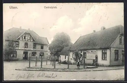 AK Vilsen, Centralplatz mit Meyer`s Gasthaus und Lederhandlung