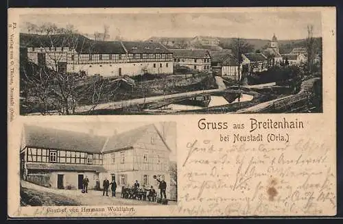 AK Breitenhain / Orla, Gasthof von Hermann Wohlfahrt, Ortspartie