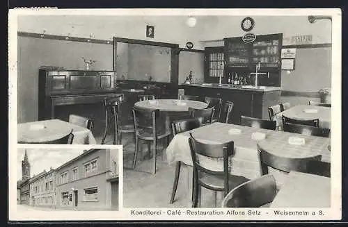 AK Weisenheim a. S., Restaurant und Konditorei von Alfons Setz, Innenansicht