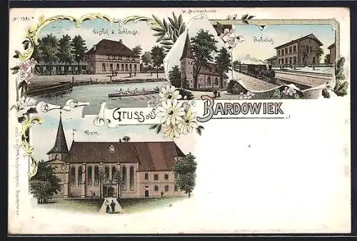 Lithographie Bardowiek / Stelle, Gasthof zur Schleuse, Bahnhof und Dom