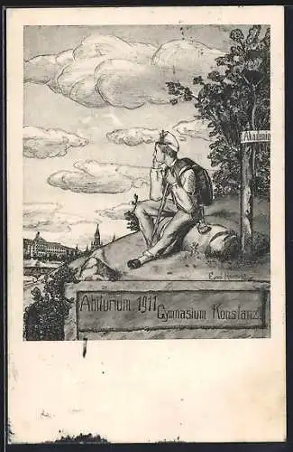 Künstler-AK Konstanz, Absolvia Abiturium 1911 Gymnasium Konstanz