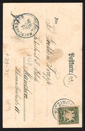 Passepartout-Lithographie Kitzingen, Rathaus, Prot. Kirche, Kriegerdenkmal