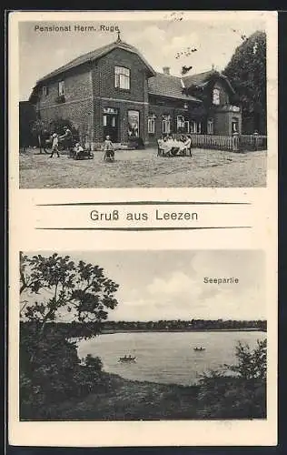 AK Leezen / Segeberg, Hotel von Herm. Ruge, Seepartie mit Booten