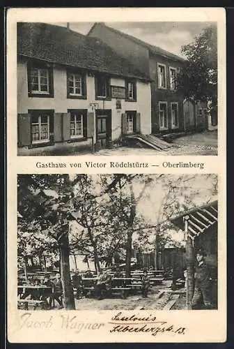 AK Oberlimberg, Gasthaus von Victor Rödelstürtz mit Besuchern