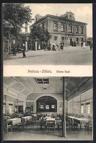 AK Pethau-Zittau, Gasthof Diana-Saal mit Innenansicht