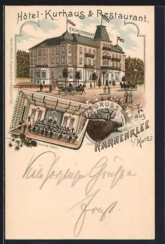 Lithographie Hahnenklee i. Harz, Hotel Kurhaus und Restaurant G. Wienecke