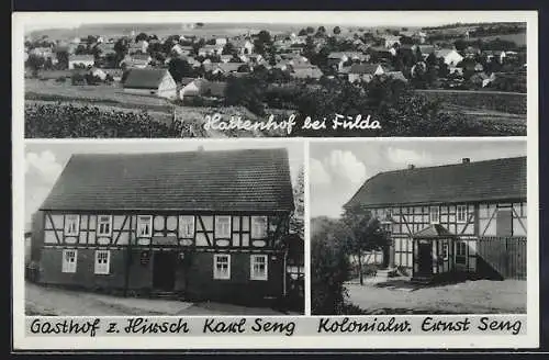 AK Hattenhof bei Fulda, Gasthof zum Hirsch, Bes. Karl Seng, Kolonialwarengeschäft Ernst Seng