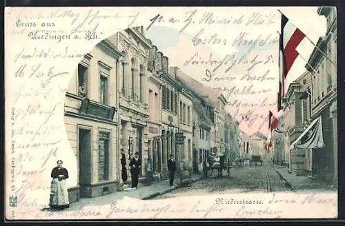 AK Uerdingen a. Rh., Niederstrasse mit Café und Reichsfahnen