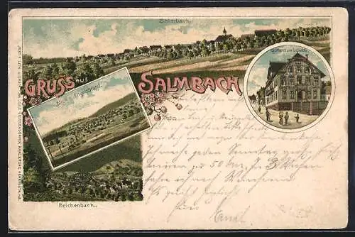 Lithographie Salmbach, Gasthaus zum Löwen, Blick nach Engelsbrand, Reichenbach