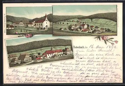 Lithographie Bubenbach, Ortsansichten aus der Vogelschau