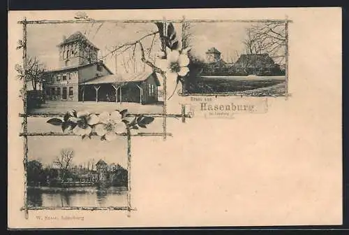 AK Lüneburg, Gasthaus Hasenburg mit Uferpartie