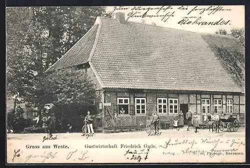 AK Weste, Gasthaus v. F. Gade, Pferdekutsche